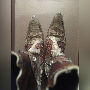 Cowboy 🤠 Natural Skin Snake Leather and Canvas Rodeo Western Fashion Boots 38.5